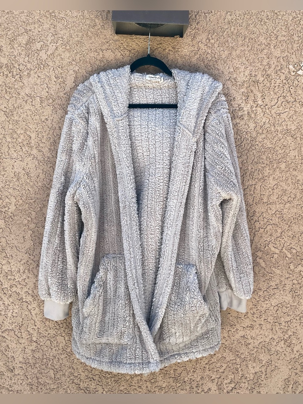 Liberty Love Maternity Hooded Sherpa Cardigan Fleece Teddy Bear Oversized Tan